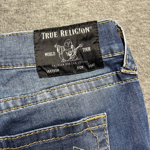 True Religion Geno Relaxed Slim Jeans Men's 36X24 Blue Denim Pants Raw Hem - Picture 6 of 9